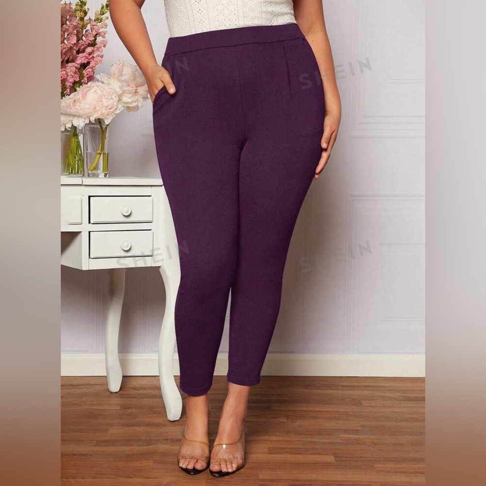 Women’s High Waist Casual Solid Purple Skinny Pants With Pockets! Size 1XL.